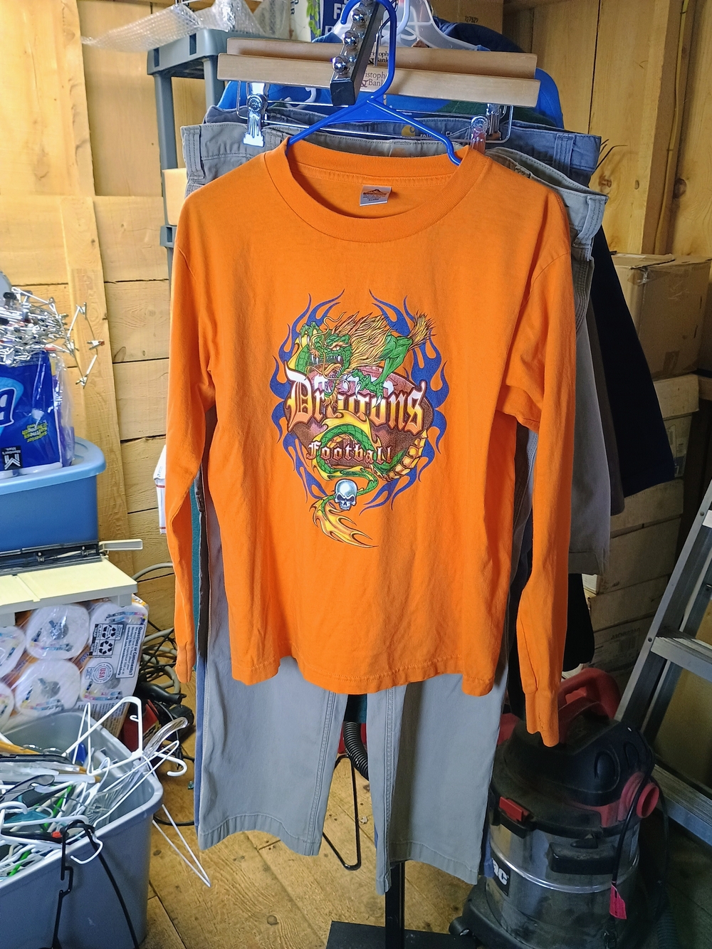 Kids Orange Long-Sleeve Graphic Tee with Dragon Football Design Bin 31